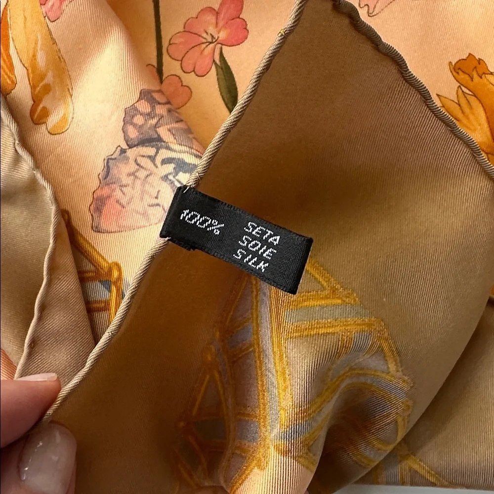 Valentino Pink and Gold Floral Silk Scarf